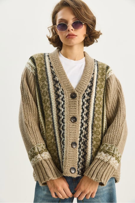 Ethnic Print V-Neck Long Sleeve Button Closure Cardigan - Image 4