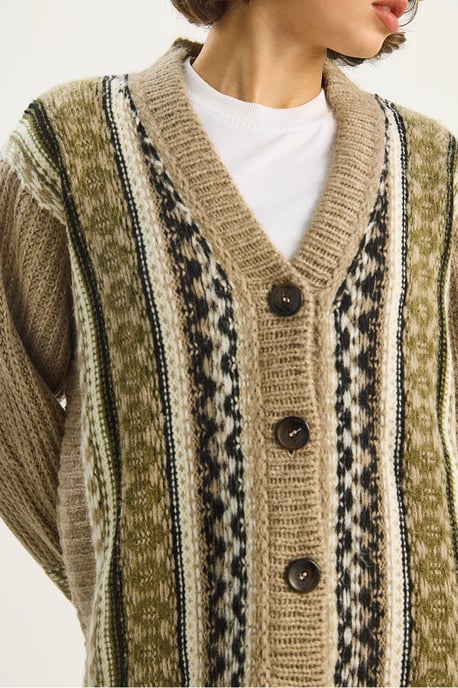 Ethnic Print V-Neck Long Sleeve Button Closure Cardigan - Image 5