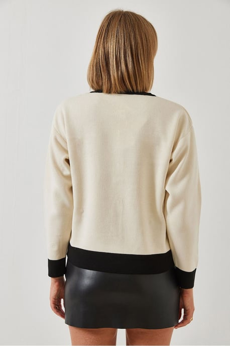 Gepatineerde acryl crewneck cardigan met zakken - Image 3