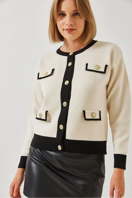 Gepatineerde acryl crewneck cardigan met zakken - Image 4