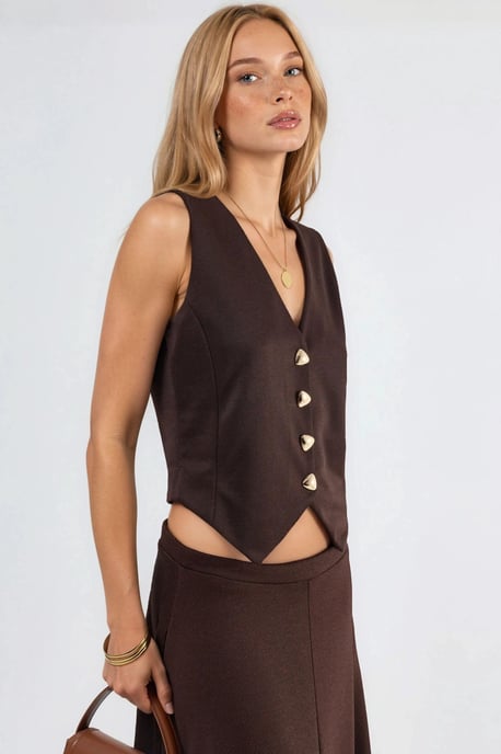 Effen V-hals Geknoopte Vest - Image 2