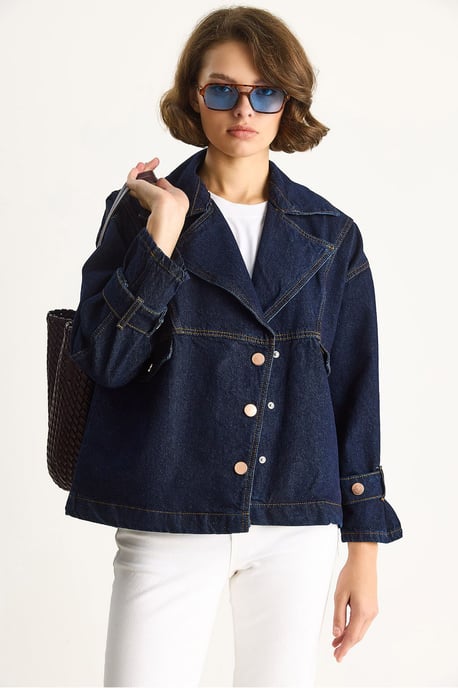 Denim Hemdkragen Buttoned Jas - Image 2