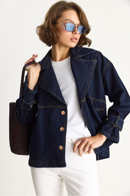 Denim Hemdkragen Buttoned Jas - Image 3