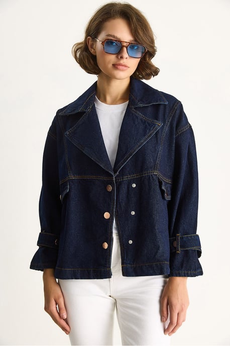 Denim Hemdkragen Buttoned Jas - Image 4