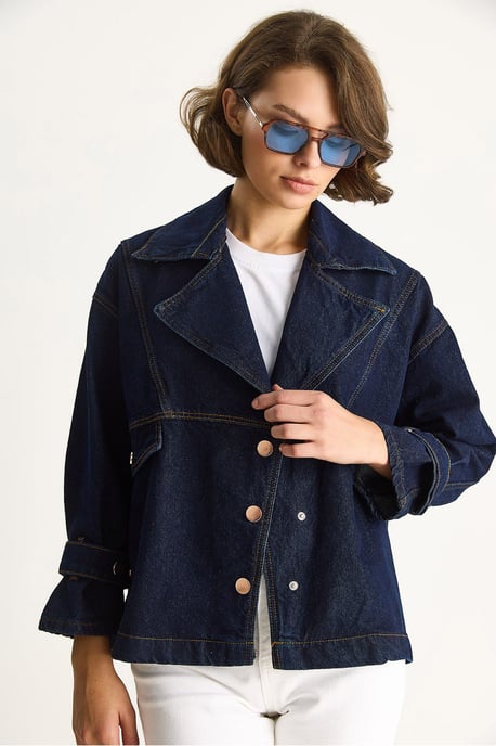 Denim Hemdkragen Buttoned Jas - Image 5