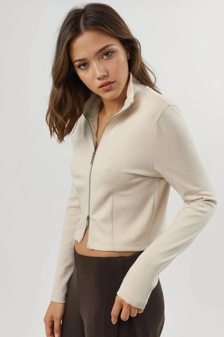 Fitted Knitted Jacket with Zipper Closure - Image 3
