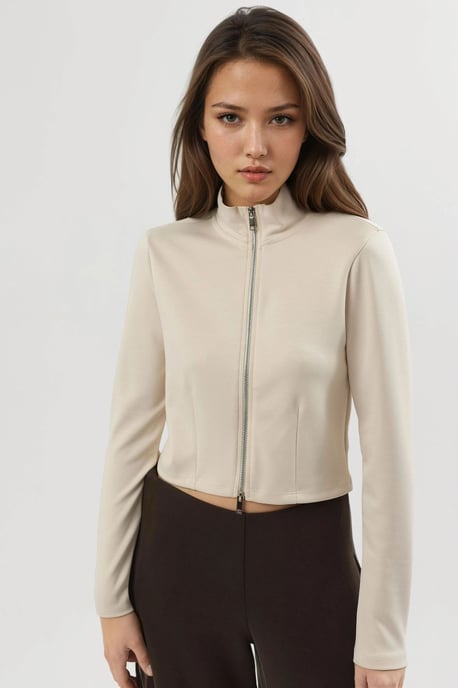 Fitted Knitted Jacket with Zipper Closure - Image 6