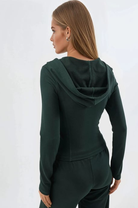 Hooded Fitted Cotton Jacket with Zipper Closure - Image 5