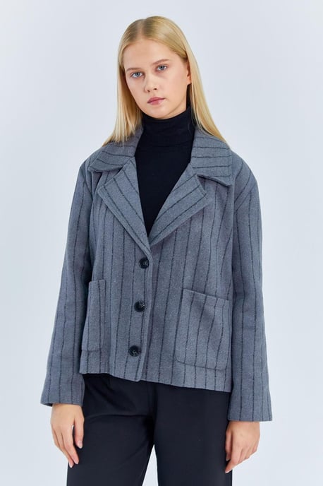 Oversized Randig Knappad Jacka - Image 2