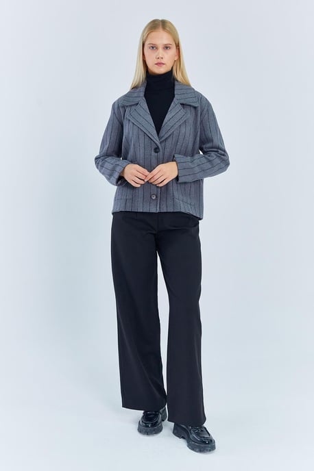 Oversized Randig Knappad Jacka - Image 4