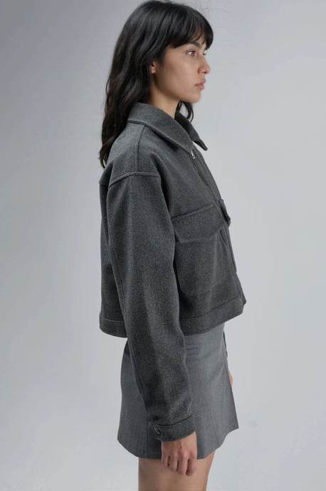 Crop Gabardine Jacket with Zipper and Pocket - Image 5