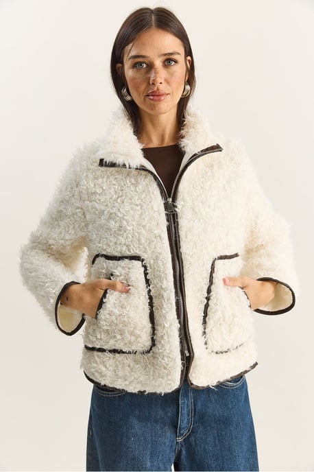 Faux läderdetaljerad plyjacket - Image 2