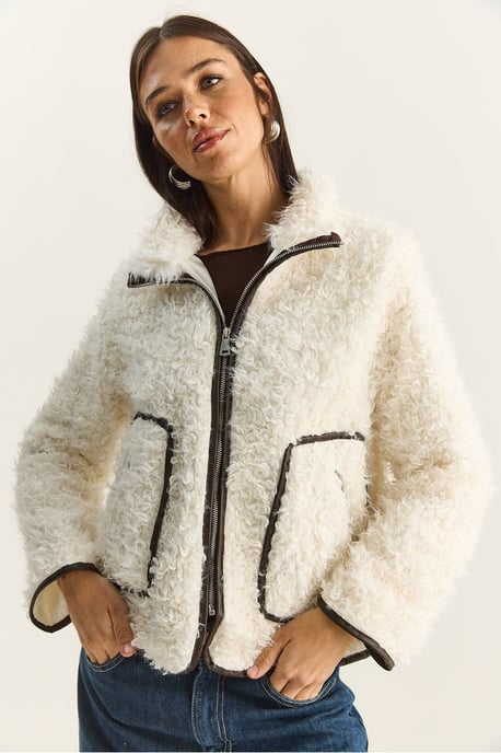 Faux läderdetaljerad plyjacket - Image 3