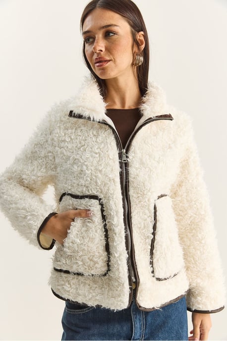 Faux läderdetaljerad plyjacket - Image 4