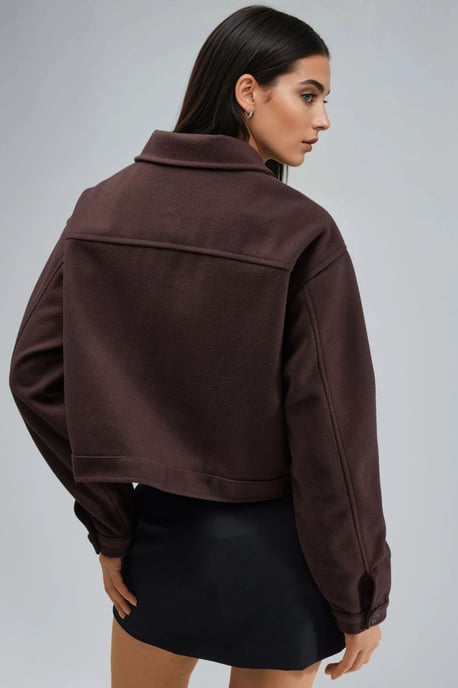 Crop Gabardine Jacket with Zipper and Pocket - Image 4