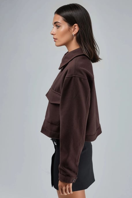 Crop Gabardine Jacket with Zipper and Pocket - Image 5