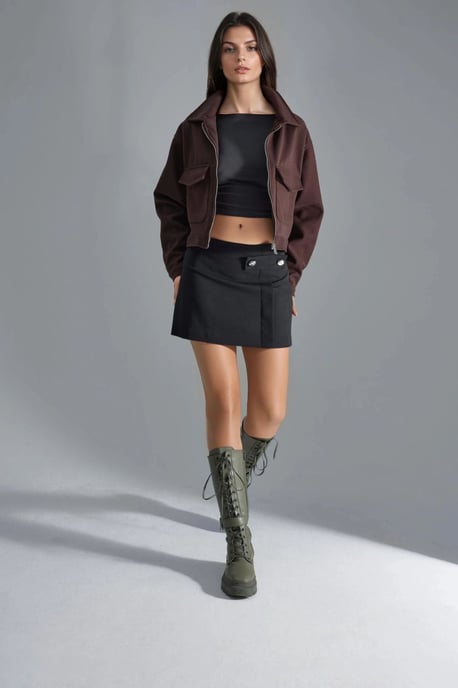Crop Gabardine Jacket with Zipper and Pocket - Image 6