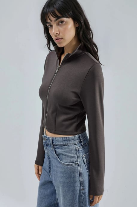 Fitted Knitted Jacket with Zipper Closure - Image 2