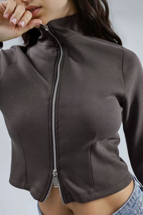 Fitted Knitted Jacket with Zipper Closure - Image 6