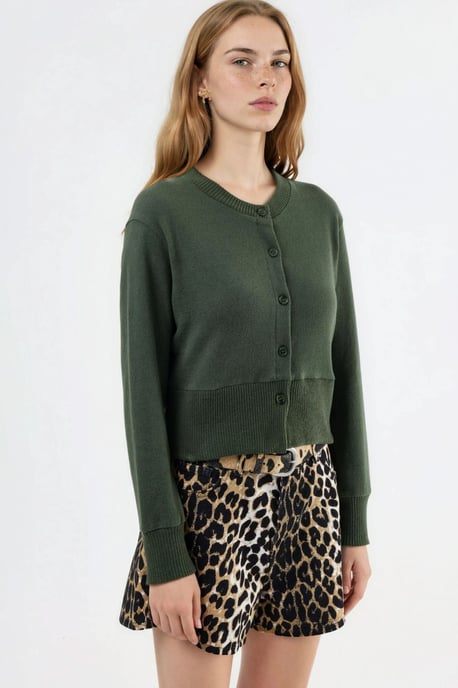 Casual Crew Neck Gebuttonte Crop Jacket - Image 2