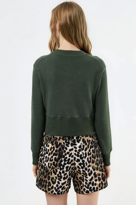 Casual Crew Neck Gebuttonte Crop Jacket - Image 3