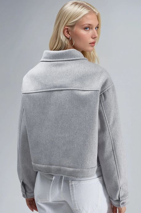 Crop Gabardine Jacket with Zipper and Pocket - Image 4
