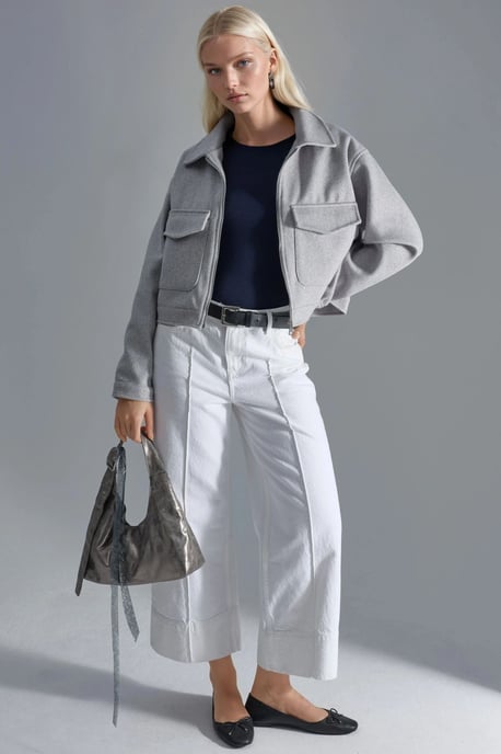 Crop Gabardine Jacket with Zipper and Pocket - Image 5