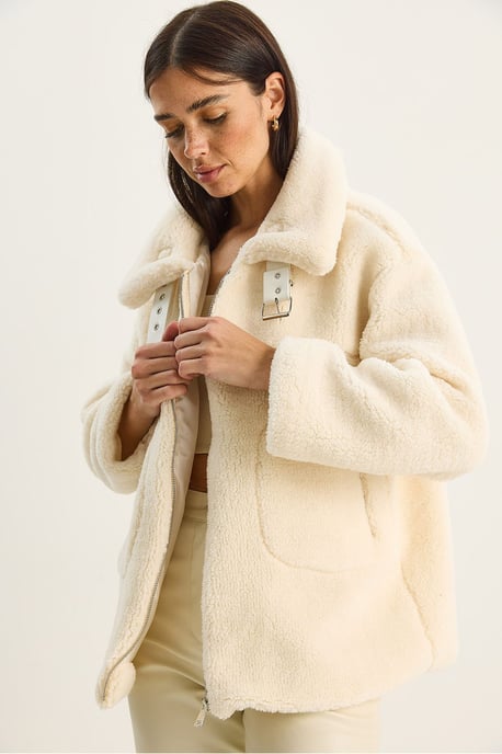 Oversized Pluche Gebreide Pufferjack met Rits Sluiting - Image 3