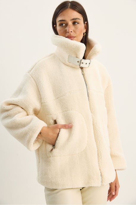 Oversized Pluche Gebreide Pufferjack met Rits Sluiting - Image 6