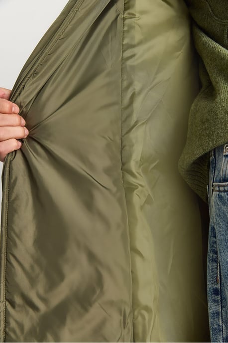 Geweven Sjaalkraag Midi Puffer Jacket met Striksluiting - Image 6