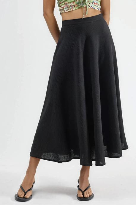 High Waist Textured A-Line Maxi Skirt - Image 1