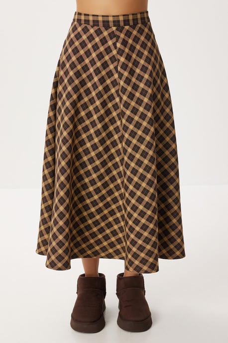 Pocket Gedetailleerde Lange Geruiten Rok met Ritsafsluiting - Image 5