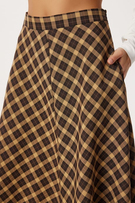 Pocket Gedetailleerde Lange Geruiten Rok met Ritsafsluiting - Image 6