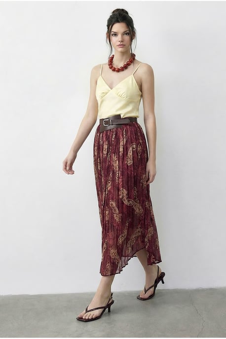 High Waist Paisley Maxi Skirt with Belt - Image 2