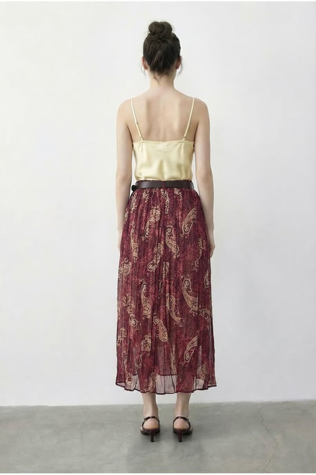 High Waist Paisley Maxi Skirt with Belt - Image 4