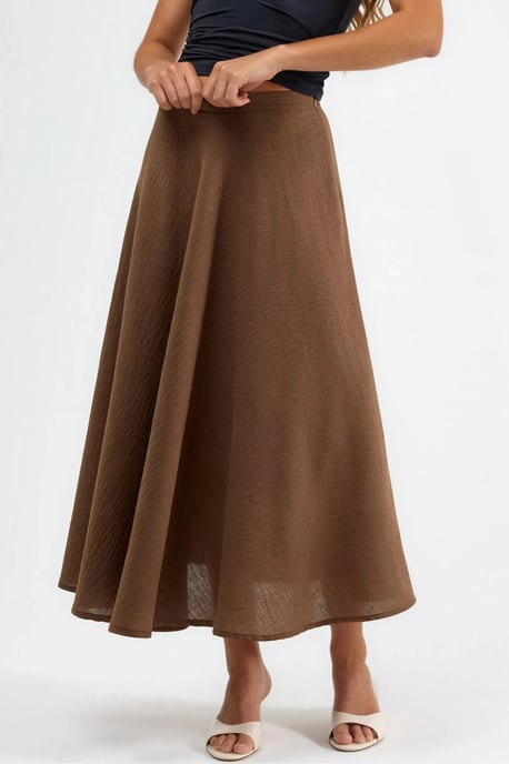Hoge Taille Geweven A-Lijn Maxi Rok - Image 1