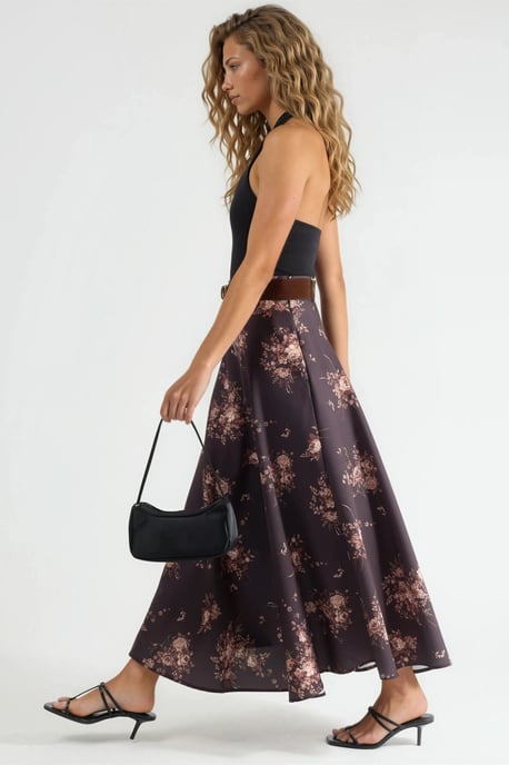 Hoog Heup Floral Ceintuur Maxi Rok - Image 3
