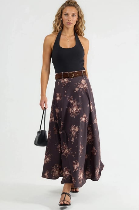 Hoog Heup Floral Ceintuur Maxi Rok - Image 5