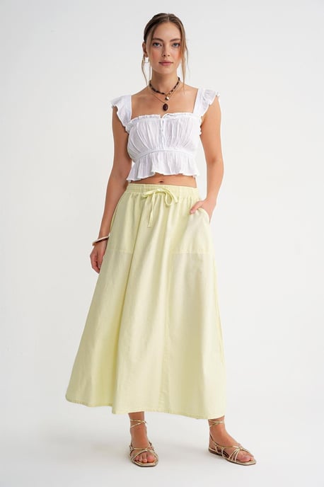 Hoge Taille Poplin Rok met Touwtje Detail - Image 1