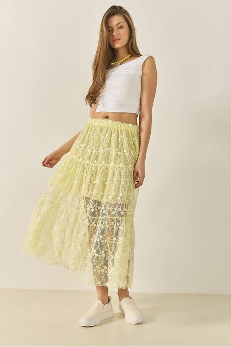 Hoog-taille Bloemige Maxi Rok met Rimpeldetail - Image 3