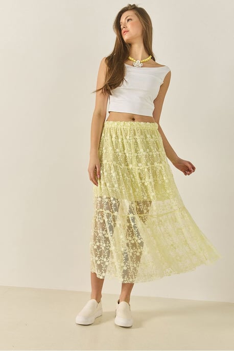 Hoog-taille Bloemige Maxi Rok met Rimpeldetail - Image 4
