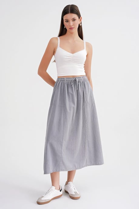 Hoge Taille Poplin Rok met Trekkoorddetail - Image 3