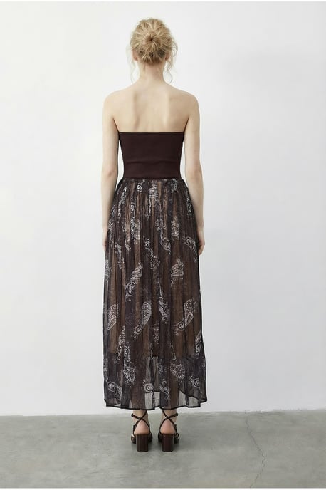 High Waist Paisley Maxi Skirt with Belt - Image 5