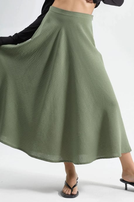 High Waist Textured A-Line Maxi Skirt - Image 1
