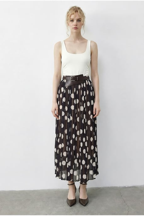 Hoge Taille Polka Dot Maxi Rok met Riem - Image 3