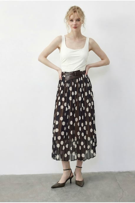 Hoge Taille Polka Dot Maxi Rok met Riem - Image 4
