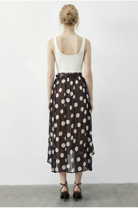 Hoge Taille Polka Dot Maxi Rok met Riem - Image 5