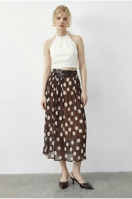 Hoge Taille Polkadot Maxi Rok met Ceintuur - Image 1