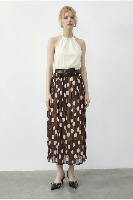 Hoge Taille Polkadot Maxi Rok met Ceintuur - Image 3
