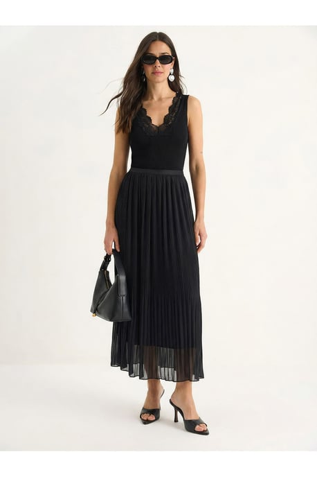 Hoge Taille Plissé Maxi Rok - Image 2